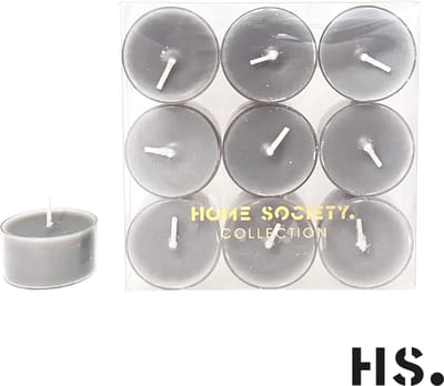 Home Society -Waxinelichtjes - Theelichtjes - 9 stuks - Grijs
