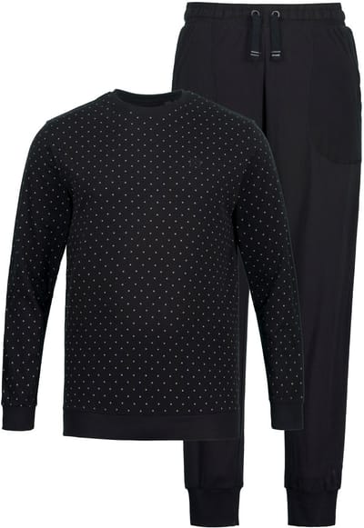 JP 1880 - Heren - Pyjama Buik-Fit shirt met lange mouwen lange broek - Zwart - Maat 3XL