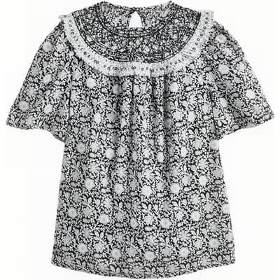Boden Smocked Neck Printed Top Blk Maat: 8 | Blouses Outlet | Dames | Zwart