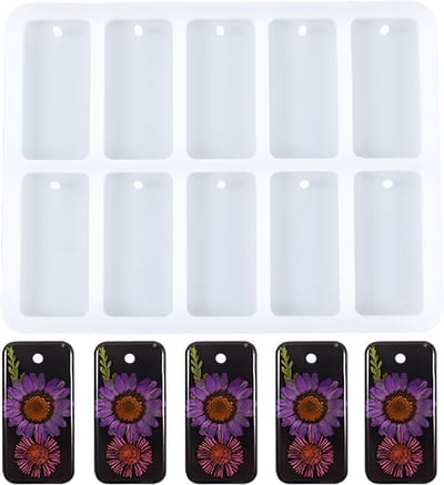 10 Holle Rechthoekige Siliconen Mallen voor Epoxyhars, Sleutelhanger Vorm, Sieraden Gieten en DIY Creaties