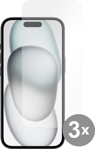 Cazy screenprotector Tempered Glas geschikt voor iPhone 15 - Bescherming tegen krassen en stoten - Eenvoudig aan te brengen - Transparant - 3 stuks