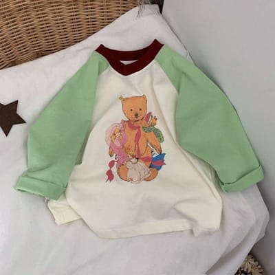Katoenen Kinder T-shirt met Lange Mouwen, Basis Shirt, Lente en Herfst Cartoon Patchwork Stijl Top voor Jongens en Meisjes 80cm