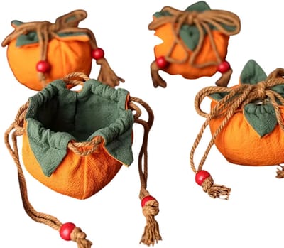 4-delige Gelukszakjes Set – Ophangbaar Hangzakje aan Spiegel of Thuis, Geluk en Zegen Portemonnee, Leeg DIY Materiaalpakket voor Cadeau en Goede Fortuna - Oranje