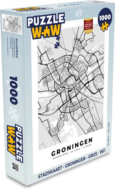 Puzzel Stadskaart - Groningen - Grijs - Wit - Legpuzzel - Puzzel 1000 stukjes volwassenen - Plattegrond