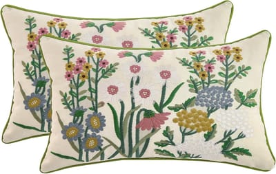 KZQ Kussenhoezen – Geborduurde sierkussenhoezen van katoencanvas – Bloemenborduurwerk voor de lente – Kussenovertrekken – Set van 2 – Voor banken, bankjes en bedden – 30 x 50 cm – Roze