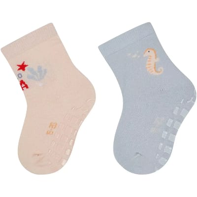 Merkloze Babysokken met ABS-zool, Zee & Zeepaardje Motief (2-Pack)