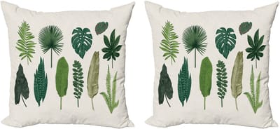 ABAKUHAUS Tropische decoratieve kussenhoez 2-pack, vintage botanische afbeelding, 40x40 cm, crèmegroen