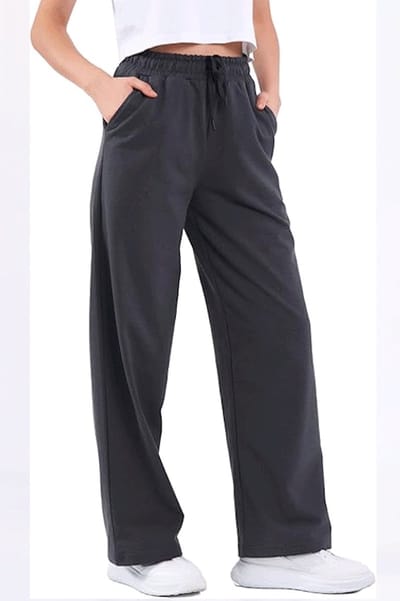 COMEOR - Joggingbroek voor dames - lange katoenen trainingsbroek - losse sweatpants met elastische tailleband en rechte pijpen - Donker Grijs -XS