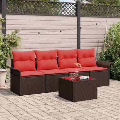 vidaXL - Tuinbank - Set - 5 - st - Beige - en - Rood - poly - rattan