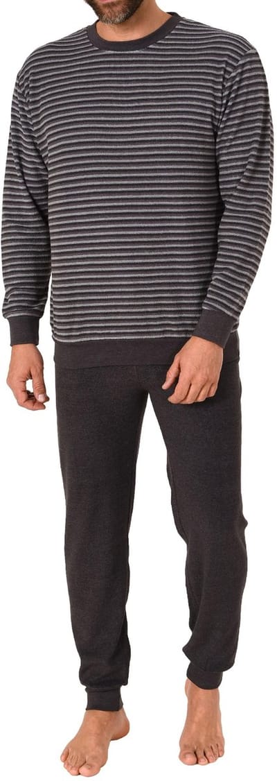 Herenpyjama in badstof met manchetten in elegante streepjeslook - 212 13 101