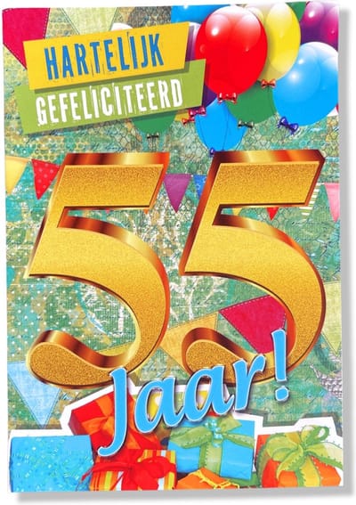 Hoera 55 Jaar! Luxe verjaardagskaart - 12x17cm - Gevouwen Wenskaart inclusief envelop - Leeftijdkaart
