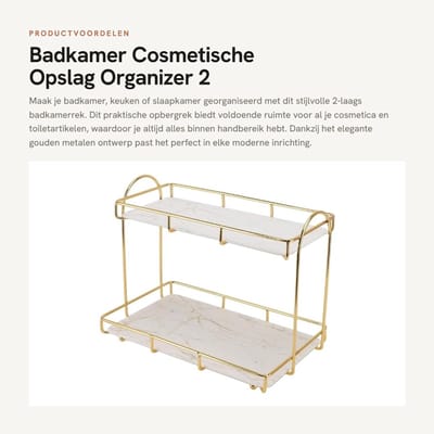Dailygoods- Cosmetische Opslag Grote Capaciteit - 2-laags Opbergrek - Metalen Organizer - Waterdicht - Multifunctioneel - Eenvoudig te Installeren