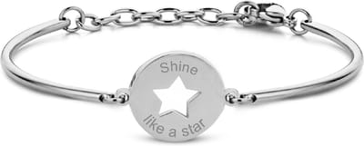 CO88 Collection Inspirational 8CB-90337 Stalen Armband met Hanger - Ster en Shine Like a Star 17 mm - One-size - Zilverkleurig
