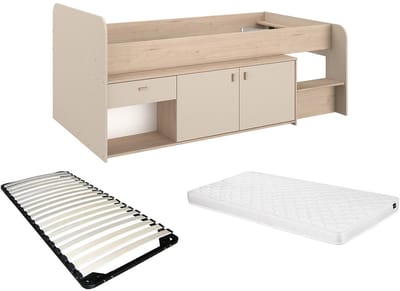 Vente-unique Halfhoogslaper hout beige 90 x 190 cm, 90 x 200 cm