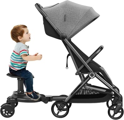 Meerijdplank met zitting - Kinderwagen plank Buggy board - Gezamenlijk reizen - Universeel verstelbaar ontwerp - Tot 25 kg - Zwart