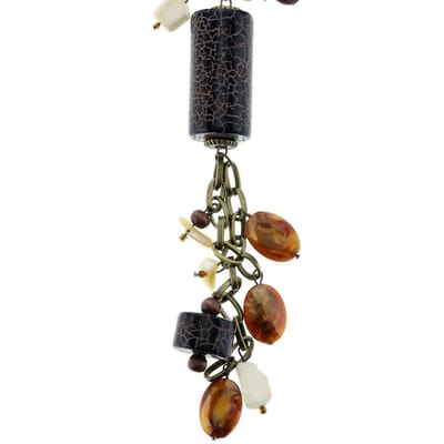Behave - Lange antiek goudkleurige ketting met bruine hangers en schelpen - 60 cm