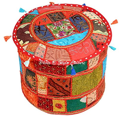 Ronde Vintage Katoen Ottomaanse Poef Cover Patchwork Kruik voor Woonkamer Meubilair
