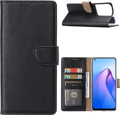 Hoesje Geschikt voor Oppo Reno 8 Hoesje met Pasjeshouder Zwart - Hoesje Geschikt voor Oppo Reno 8 hoesje Luxe Booktype Portemonnee case