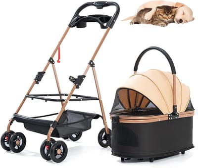 Huisdier Kinderwagen - Hondenbuggy - Buiten Reizen - 3-in-1 Afneembaar - 66x50x100cm Uitgeklapt - Khaki Zwart