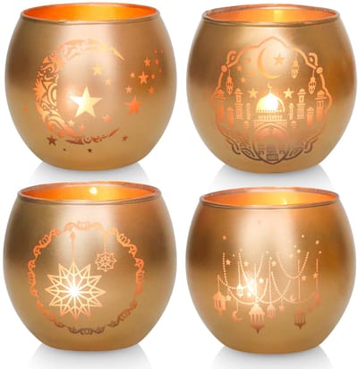 Theelichthouders - elegante Eid Mubarak tafel middelpunt - islamitische geschenken voor woondecoratie & gebedsruimte - moskee, maan en ster motieven
