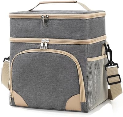 Lunchtas 12L met twee compartimenten - geïsoleerde koeltas voor lunchbox, snacks en drank, lekvrij ontwerp voor werk, kantoor en picknick - grijs