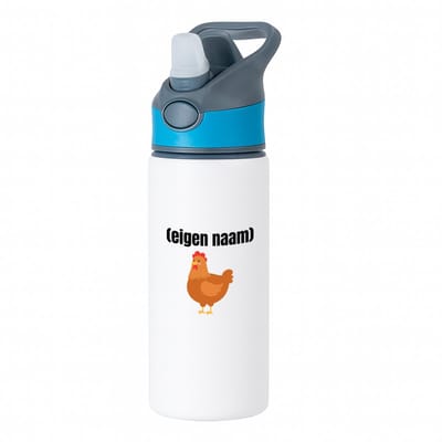Hacebo® - kip met eigen naam waterfles met rietje blauw - Kippen - kippen liefhebbers - iemand die houdt van kippen - verjaardag - cadeau - kado - water fles - 650ML