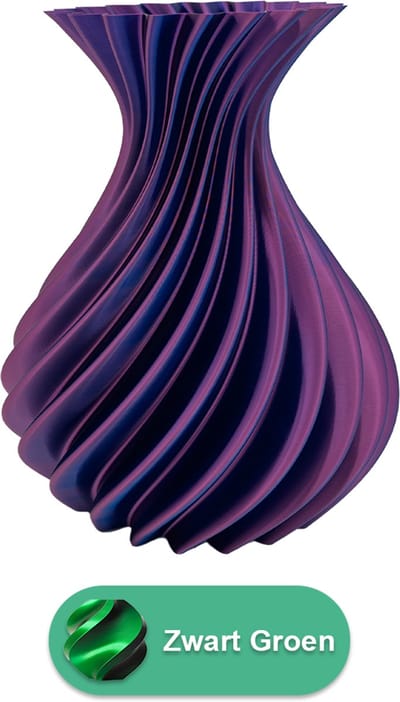 Veluro design vaas – Decoratieve vaas - Zwart / Groen - 3d geprinte vaas – geschikt voor droogbloemen - 20CM