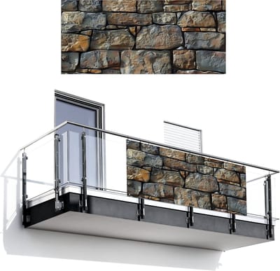 Balkonscherm 200x90 cm - Balkonposter Stenen - Steenoptiek - Grijs - Bruin - Balkon scherm decoratie - Balkonschermen - Balkondoek zonnescherm