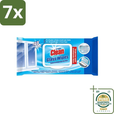 7 x At Home - Clean - Glas Reinigingsdoekjes - Reinigt Streepvrij - 40 Doekjes - Grootverpakking - Reinigingsdoekjes Glas - Streepvrij Reinigen - Glas Reinigen - Ruiten Reinigen - Spiegels Reinigen