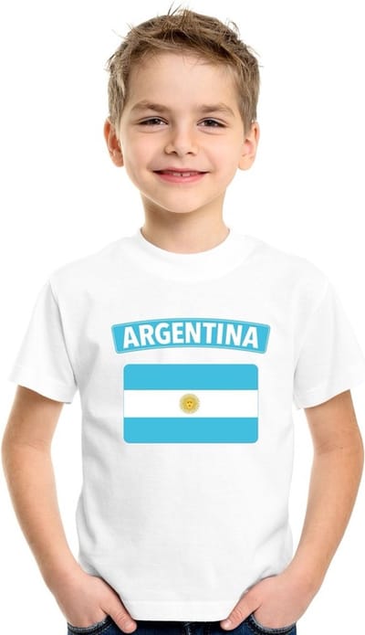 Supporters kleding - t-shirt van vlag Argentinie - wit - voor kinderen - korte mouwen - sport 110/116