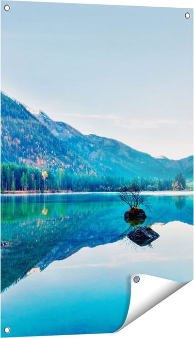 Gards Tuinposter Meer met Herfstbomen - 60x90 cm - Tuindoek - Tuindecoratie - Wanddecoratie buiten - Tuinschilderij
