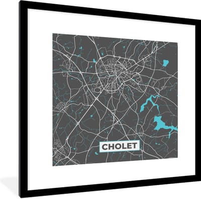 Fotolijst incl. Poster - Cholet - Frankrijk - Plattegrond - Kaart - Stadskaart - 40x40 cm - Posterlijst