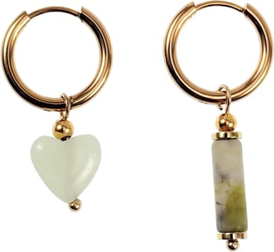 ∅16mm Oorringen met Natuurlijke Stenen - Verguld RVS - Dames Oorbellen met Hart en Buis Hangers