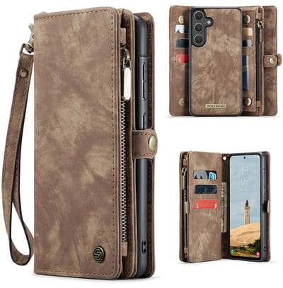 Geschikt Voor Samsung Galaxy S25 FE Hoesje - Solidenz Wallet Case S25 FE - Telefoonhoesje S25 FE - S25 FE Case Met Pasjeshouder - Met Ritsvak - Met Polskoord - Portemonee Hoes - S25FE - Bruin