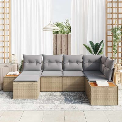 vidaXL - Tuinbank - Set - 7 - st - 6-Aantal - zitplaatsen - Beige - en - Lichtgrijs