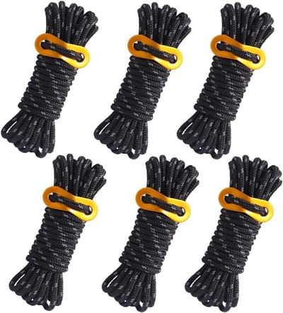 Stevige Reflecterende Tenttouwen voor Kamperen - 6 Stuks, 4 m x 5 mm, Ideaal voor Tenten en Outdoor Activiteiten