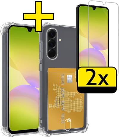 Hoesje - Geschikt voor Samsung Galaxy A26 - Met 2x Screenprotector - Pashouder - Kaarthouder - Telefoon Hoes Shockproof - Siliconen Case - Back Cover - Shock Proof - Pasjes Houder - Telefoonhoesjes - Transparant