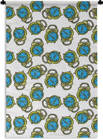 Wandkleed - Wanddoek - Wekker - Patroon - Cartoon - Slapen - 120x180 cm - Wandtapijt