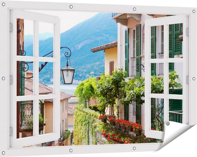 Gards Tuinposter Doorkijk Kleurijk Straatje in Italie - 120x80 cm - Tuindoek - Tuindecoratie - Wanddecoratie buiten - Tuinschilderij