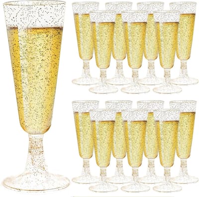 Ynkkvre - Champagneglas - Goudkleurige Glitters - Elegante Design Voor Feesten En Bijzondere Gelegenheden - 20 Stuks - Bruiloften+Goud