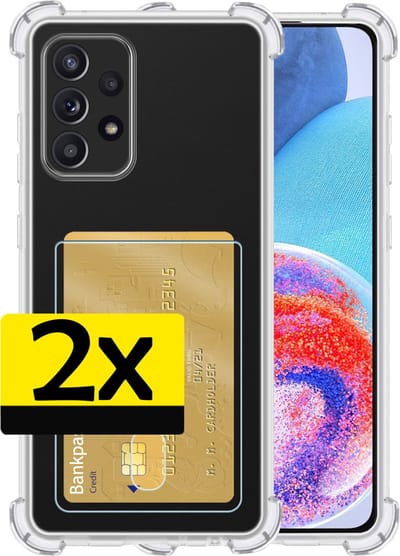 Hoesje - 2 Stuks - Geschikt voor Samsung Galaxy A23 - Met Pashouder en Kaarthouder - Telefoon Hoes Shockproof - Siliconen Case - Back Cover - Shock Proof - Pasjes Houder - Telefoonhoesjes - Transparant