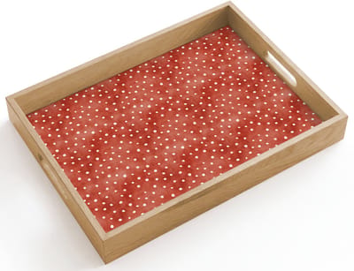 Dienblad hout 40x30 cm - Schootdienblad - Patroon - Stippen - Rood - Wit - Borrelplank rechthoek - Plateau dienbladen