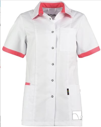 Moodz-wear / Haen / Ballyclare Maat XL Dames Zorgjas Fijke- Wit / Shocking Pink
