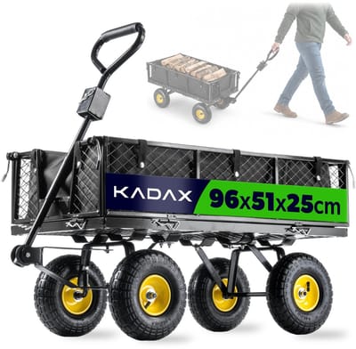 KADAX Nettuinwagen met afneembaar zeil, draagkracht 300 kg, bolderkar van gepoedercoat staal, handkar met antislipgreep, tuinwagen, transportwagen (120 l, zwart)