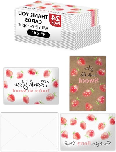 Bedankkaarten met Envelopes - Kaarten Set - Dank Betuigen - Unieke Fruit Designs - 24 Stuks - Rood