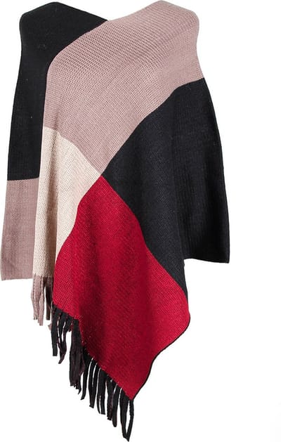 N3 Collecties Grote raster kleur bijpassende gebreide warme sjaal herfst en winter poncho's-Zwart/Rood