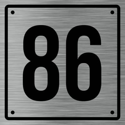 Huisnummerbord 86 - Incl. Schroeven en Pluggen – Acrylaat - 10 x 10 cm - RVS met Zwart