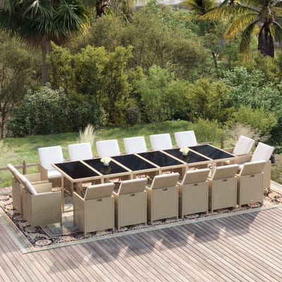 vidaXL - 17-delige - Tuinset - met - kussens - poly - rattan - beige