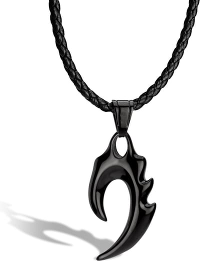 SERASAR Leren Herenketting [Flame] - Zwart 50cm - Gevlochten Halsband