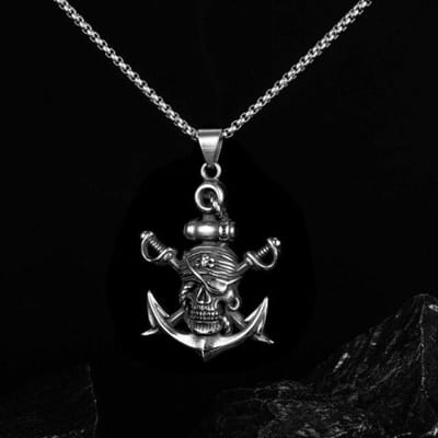 Trendy Mode Hip Hop Mannen Ketting Punk Dubbele Zwaarden Piraten Schedel Geestenhoofd Anker Hanger Sieraden Cadeaus voor Mannen zilver